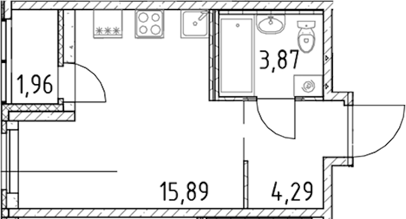 Квартира студия 24.05 м², 16/17 эт., ЖК «Город Первых»